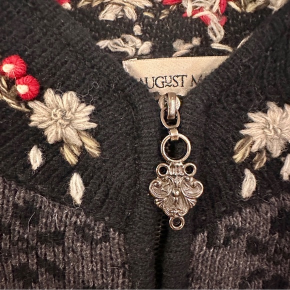 August Max Woman Vtg Size 1X Lambs Wool Cardigan Christmas Embroidery Zip Front - Picture 6 of 14